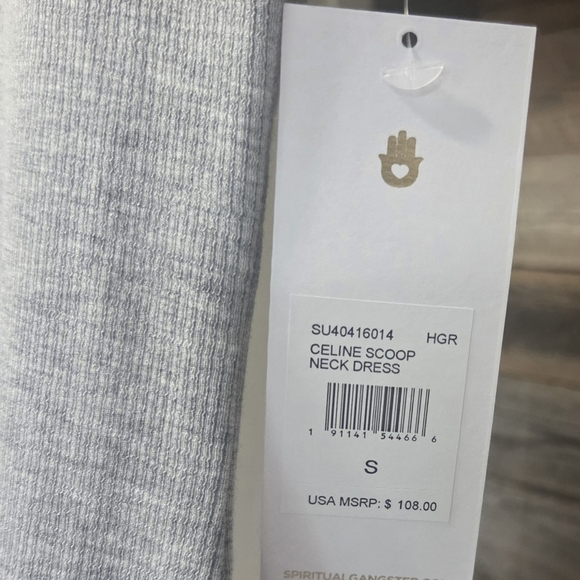 Spiritual Gangster Celine Scoop Neck Light Heather Gray Mini Ribbed Dress- Soft! - Picture 2 of 9